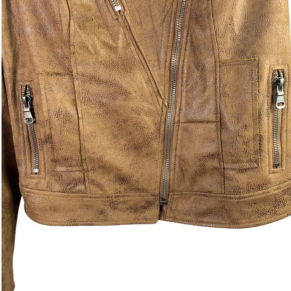 L’atelier Faux Suede Brown Moto Biker Asymmetrical Zip Long Sleeve Jacket Medium - Picture 12 of 14